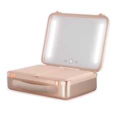 Large Quilted Makeup Bag with LED Mirror & Compartments – Travel Vanity Case