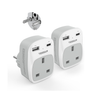 Travel Adapter with 2 USB Ports, Type E/F Grounded Plug for Europe