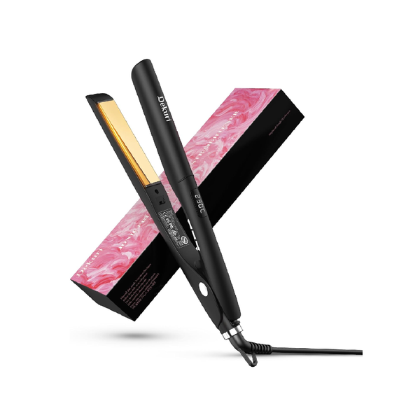 2-in-1 Hair Straightener & Curler – Titanium Plates, Fast Heat, LCD Display, Ionic Flat Iron (Black)