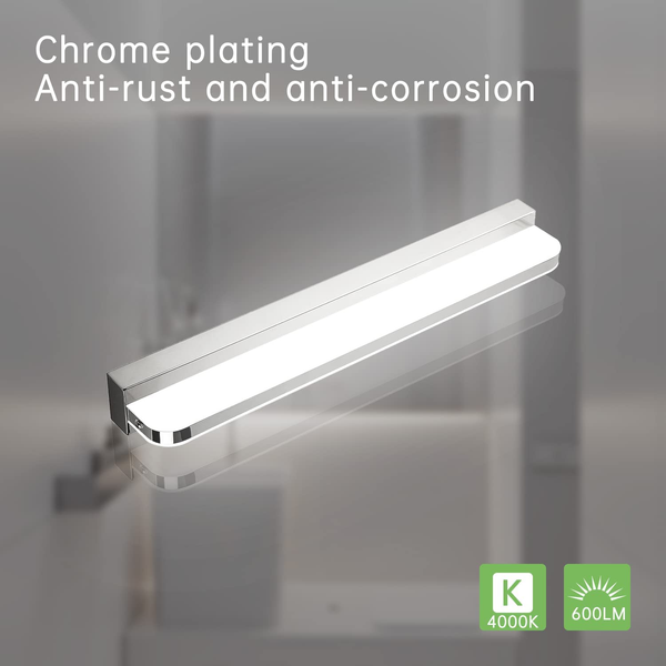 LED Mirror Front Light 9W | IP44 Bathroom Over Mirror Light | Stainless Steel Base | 4000K Cool White