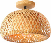 Bamboo Rattan Ceiling Light – Handmade Boho Semi-Flush Farmhouse Fixture for Rooms