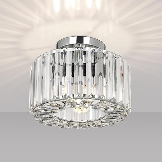 Gold Crystal Semi Flush Mount Ceiling Light, Modern Industrial Fixture