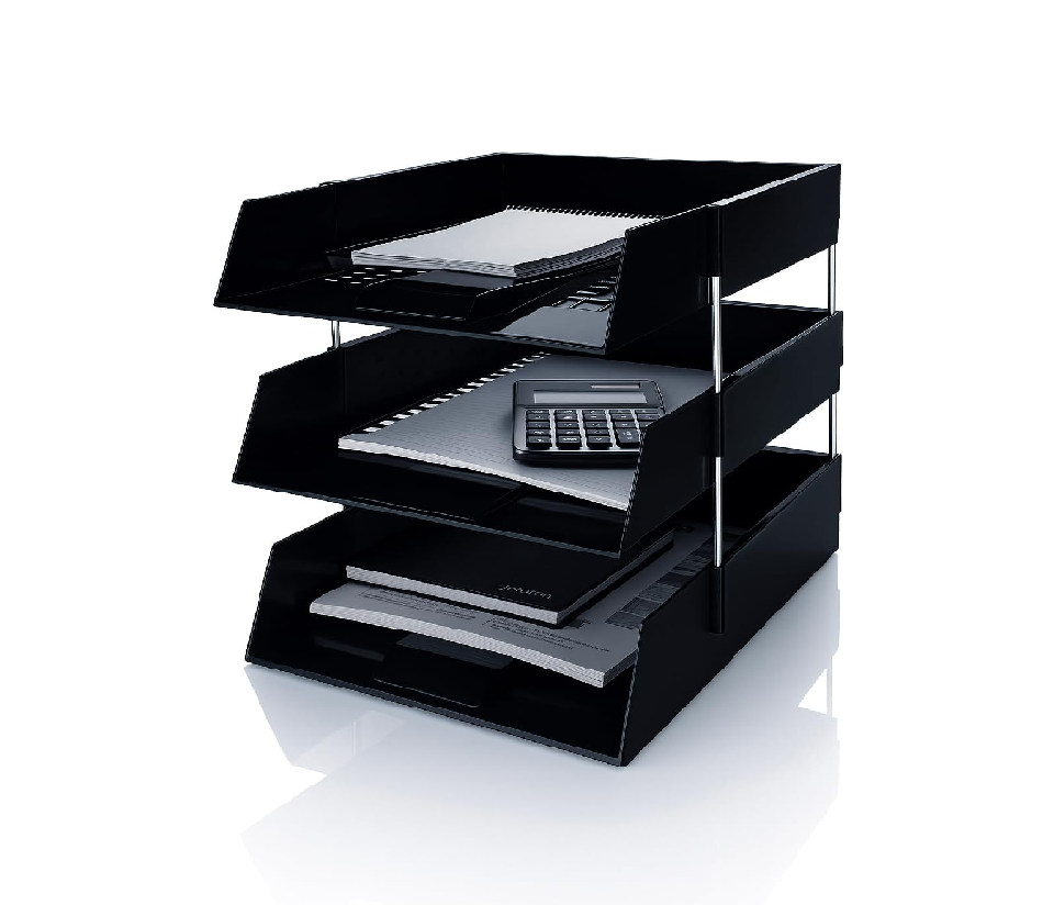 3-Tier A4 Letter Tray Document Organiser – Stackable Plastic Desktop File Holder, Black