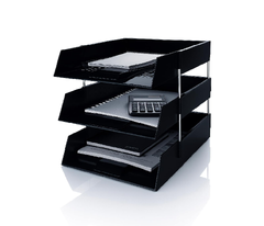 3-Tier A4 Letter Tray Document Organiser – Stackable Plastic Desktop File Holder, Black
