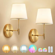 Gold Battery Wall Sconces Set – Floral Shade, RGB Light
