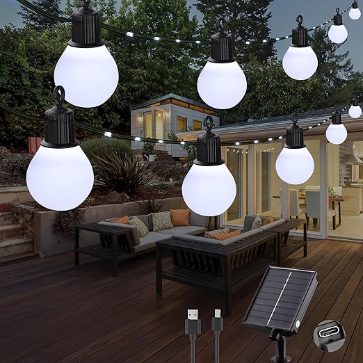 Warm White Solar Garden Lights – 100 LEDs, USB, Waterproof