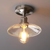 Vintage Ribbed Glass Pendant Ceiling Light, Cone Shade, E27 Base