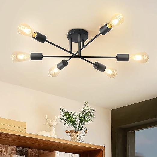 Modern 6-Light Gold Black Sputnik Ceiling Light, E27 Base