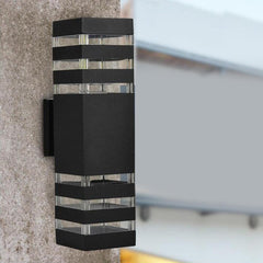 Black Modern LED Wall Sconce -  3 Layers Waterproof Porch Light, Warm White, IP65 Outdoor Up/Down Light