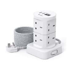 8-Way Tower Extension Lead with 4 USB Ports (2 USB-C), 1.8M Cable, 3250W Power Strip