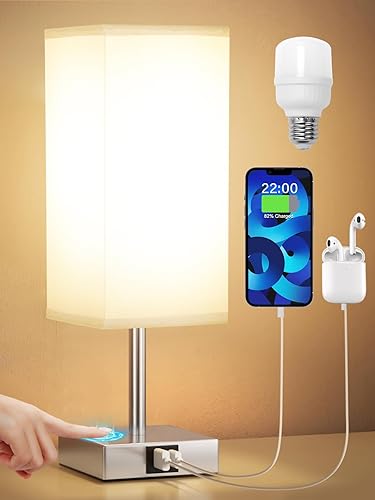 Aooshine Touch Bedside Lamp with USB A+C Charging