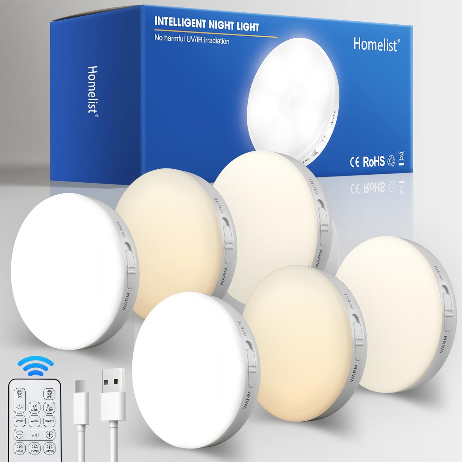Rechargeable Motion Sensor LED Puck Lights – 6 Pack