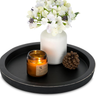 Hanobe Rustic Round Wooden Serving Tray – Vintage Farmhouse Ottoman & Coffee Table Centerpiece (Black)