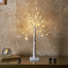 EAMBRITE 60cm White Birch Twig Christmas Tree with 24 LED Lights – Battery Tabletop Décor