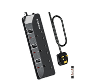 3 Way Extension Lead with Individual Switches – 1.5M Cable, 13A Fused, 3250W, Wall Mountable