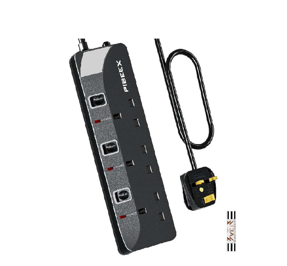3 Way Extension Lead with Individual Switches – 1.5M Cable, 13A Fused, 3250W, Wall Mountable