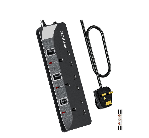 3 Way Extension Lead with Individual Switches – 1.5M Cable, 13A Fused, 3250W, Wall Mountable