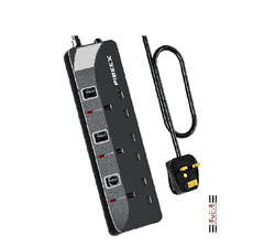 3 Way Extension Lead with Individual Switches – 1.5M Cable, 13A Fused, 3250W, Wall Mountable