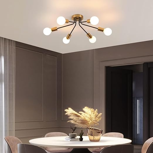 Gold 4-Light Semi Flush Ceiling Light, E27 Base