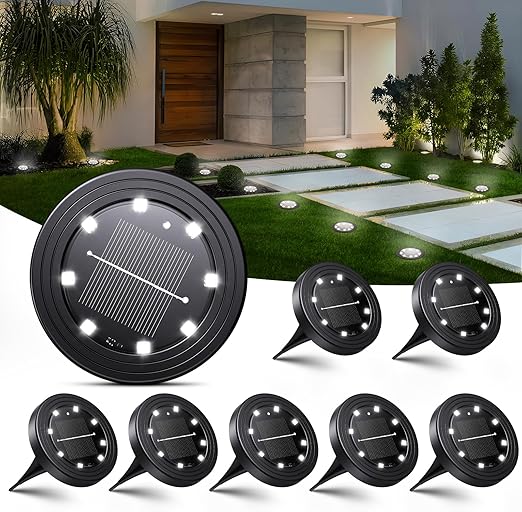 Solar Ground Lights 8‑Pack – IP68 Waterproof Pathway Lights