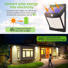 Solar-Powered Motion Sensor Lights for Outdoor Security – Cool White LED with 3 Modes, IP65 Waterproof