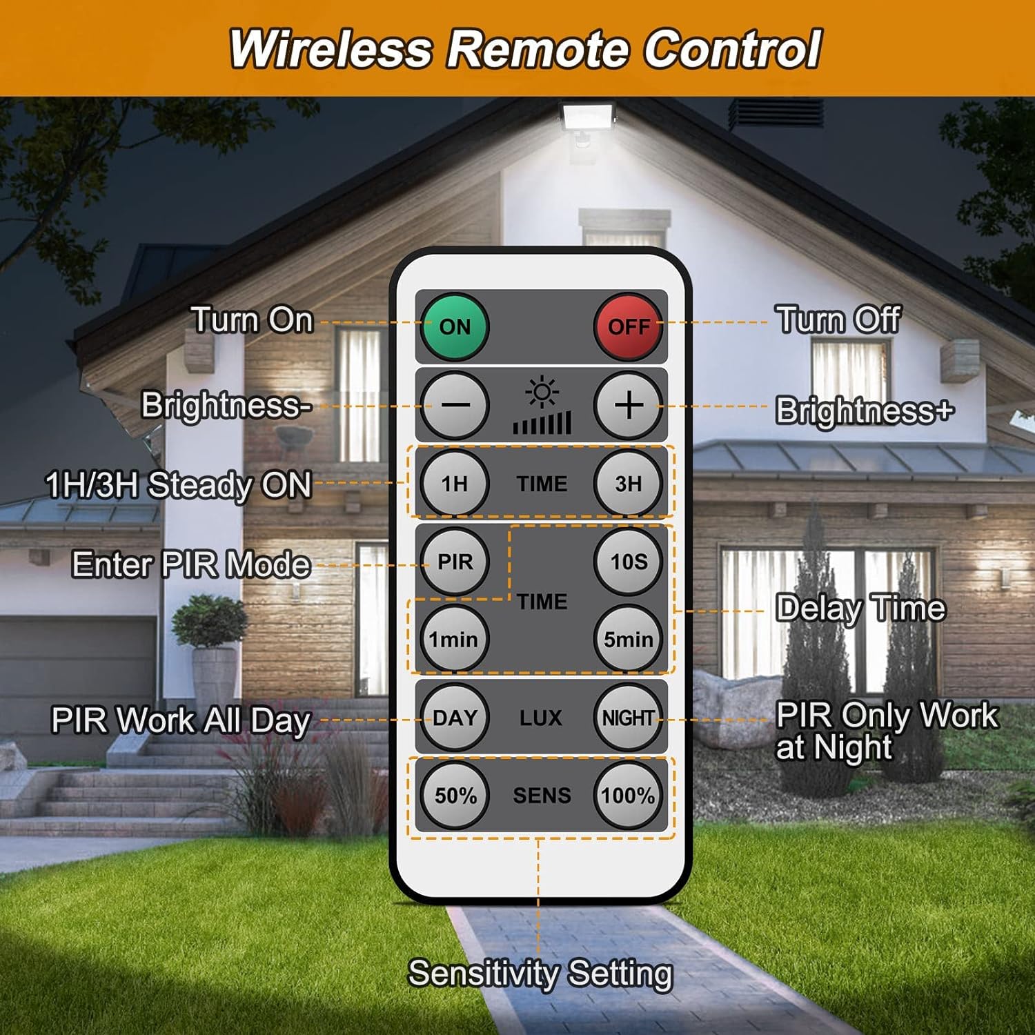 30W LED Security Light Outdoor, 3000LM PIR Motion Sensor Floodlight with IR Remote Control, IP65 Waterproof Cool White Security Light for Garden, Garage, Driveway & Yard