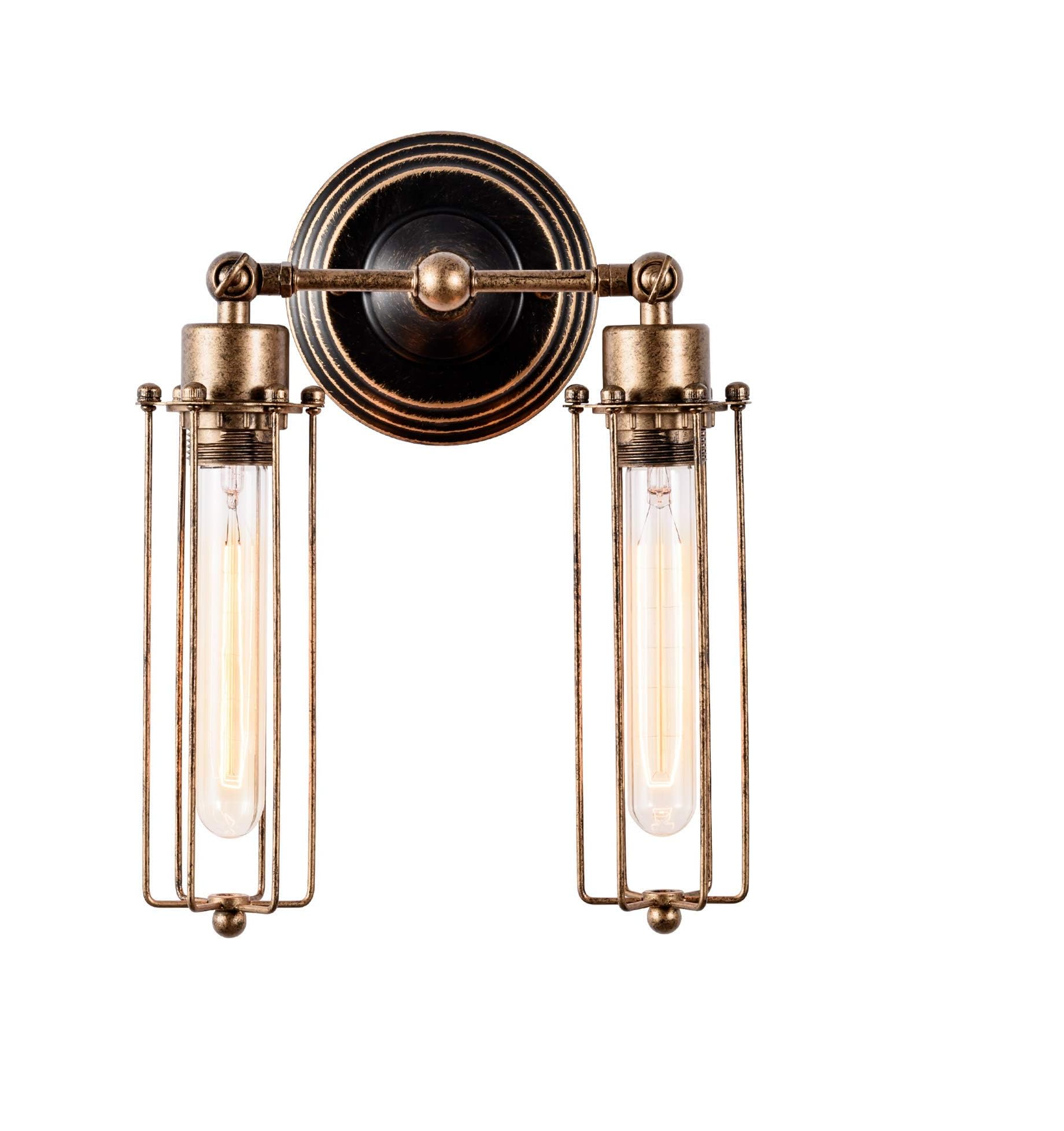 Adjustable Vintage Wall Light with Rustic Metal Cage