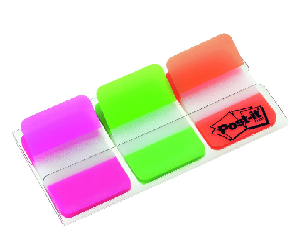Medium Filing Tabs – 36 Durable Sticky Tabs, 25.4x38.1mm, Pink, Orange & Green