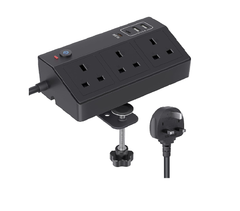 Desk Power Socket with USB C Fast Charging, 3M Extension Lead with Clamp