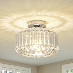Modern Crystal Ceiling Light with Glass Lampshade Chrome