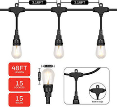 Outdoor Lights Mains Powered, 48FT LED S14 Shatterproof Festoon Lights with 15 LED Bulbs