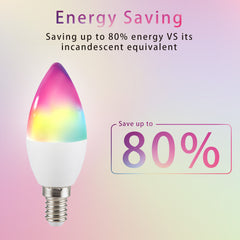 Smart WiFi LED E14 Bulb - Music Sync,  5W 2700K-6500K,RGB+Warm/Cool White, Alexa & Google Home Compatible