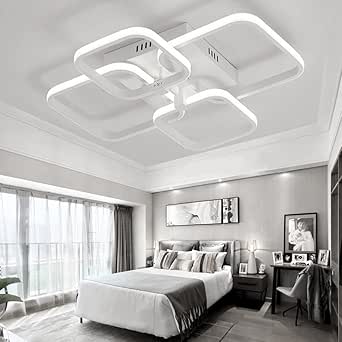 LED Ceiling Light with Remote – 4 Square Black Modern Chandelier