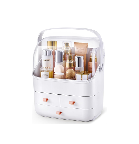 Portable Makeup Organizer Box, Transparent Cosmetic Storage Case for Vanity Table