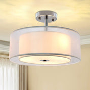 Modern Silver Drum Ceiling Light – 3-Bulb Semi Flush Mount Fixture
