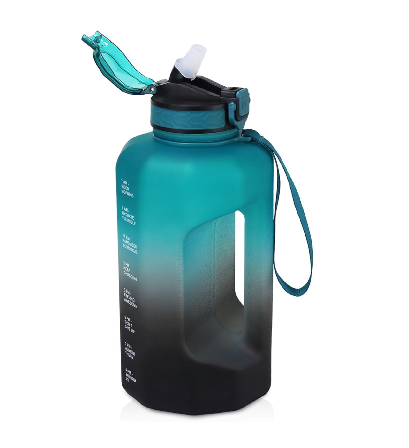 2.2L Large Sports Water Bottle with Time Markings – Leakproof, Dishwasher Safe