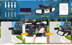 Upgraded Solar Lights Outdoor 3 Heads - 74 Solar Powered Wall Lights, 360° Rotatable, IP65 Waterproof