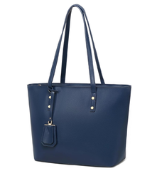 Women’s Large Faux Leather Tote Bag – Soft Handbag for Work & School, Blue