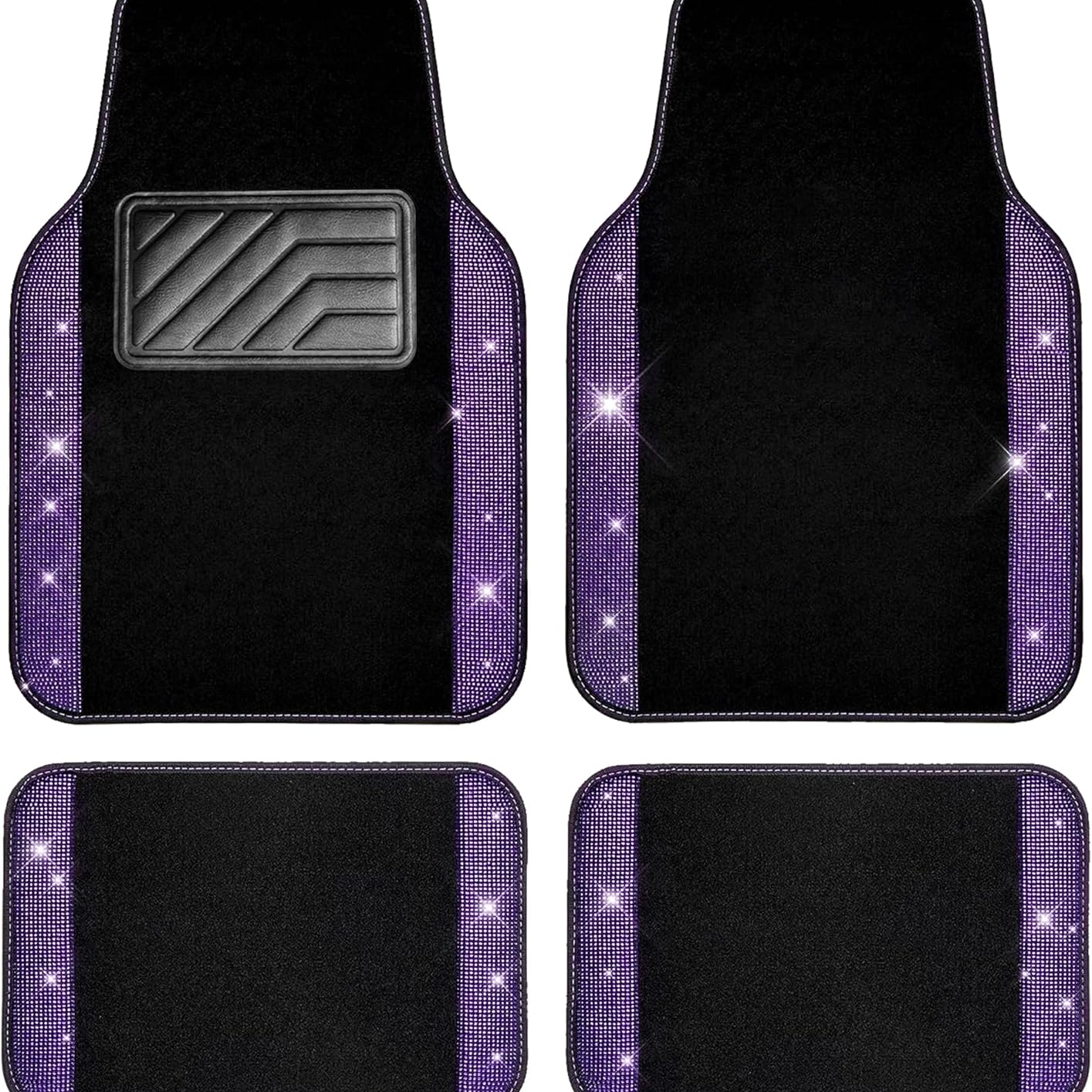 Luxury Bling Diamond Car Floor Mats – 4PCS Sparkly Rhinestone Waterproof Set for Cars, SUVs & Vans (Black Silver)