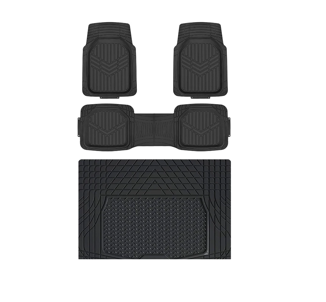 Basics 4-Piece Heavy Duty PVC Floor Mats with Cargo Liner – All-Weather, Black