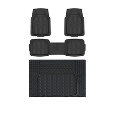 Basics 4-Piece Heavy Duty PVC Floor Mats with Cargo Liner – All-Weather, Black