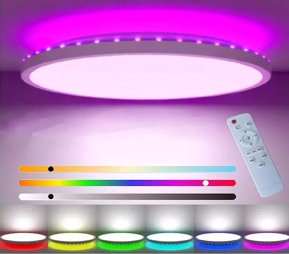 24W RGB LED Ceiling Light with Remote Control, Dimmable Colour Changing Flush Mount Ceiling Light