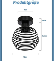 Vintage Black Ceiling Light – E27 Industrial Cage Semi Flush Mount Fixture for Hallway & Kitchen