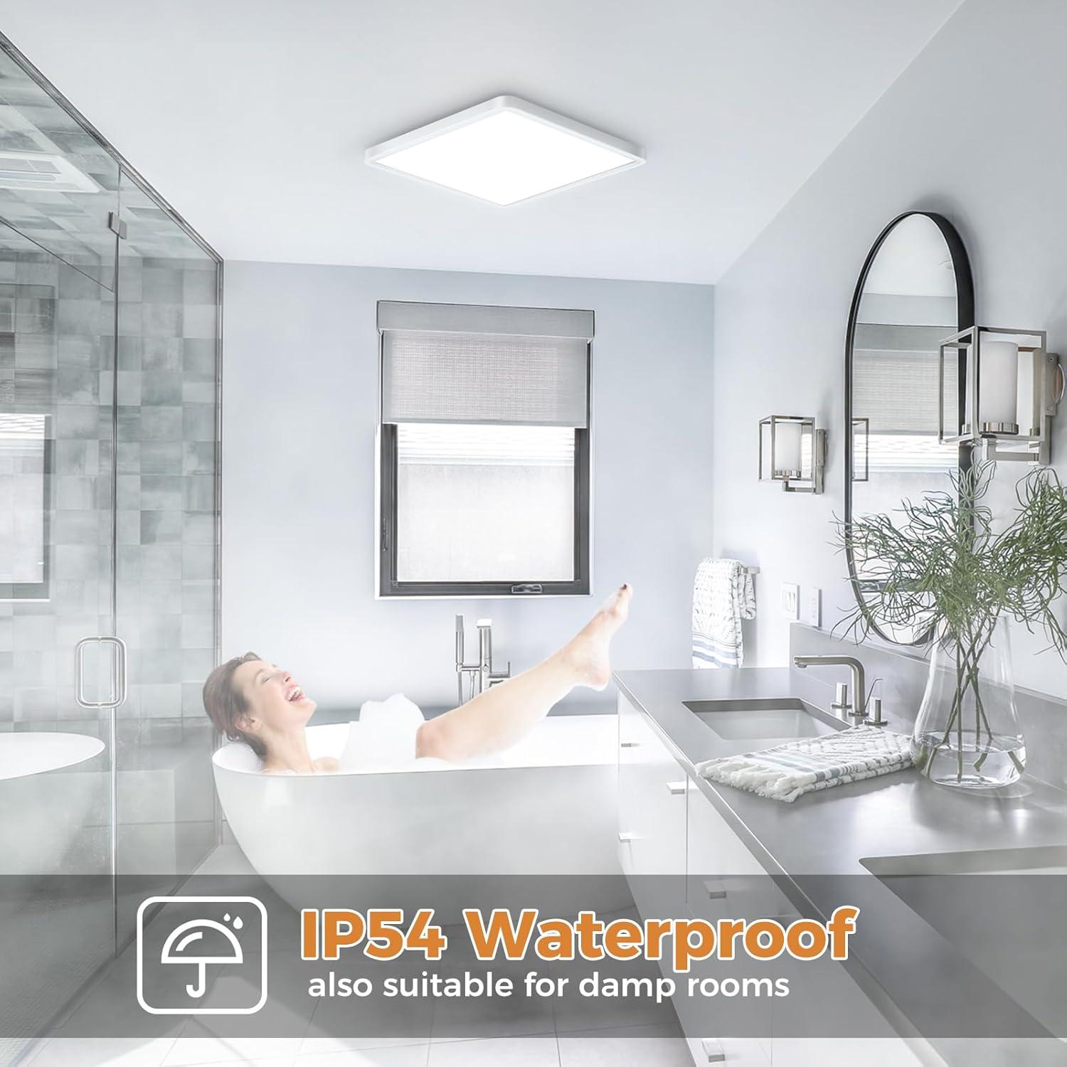 24W Square LED Ceiling Light 3240LM Super Bright, 6000K Cool White, IP44 Waterproof Bathroom Ceiling Light, Flush Mount LED Light for Kitchen, Bedroom, Living Room, Hallway, Office & Porch