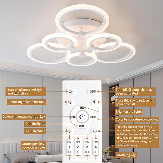 Modern 4-Ring LED Ceiling Light, Chrome, 6500K Daylight