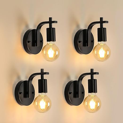 Black Industrial Wall Lights, Vintage E27 Sconce Set