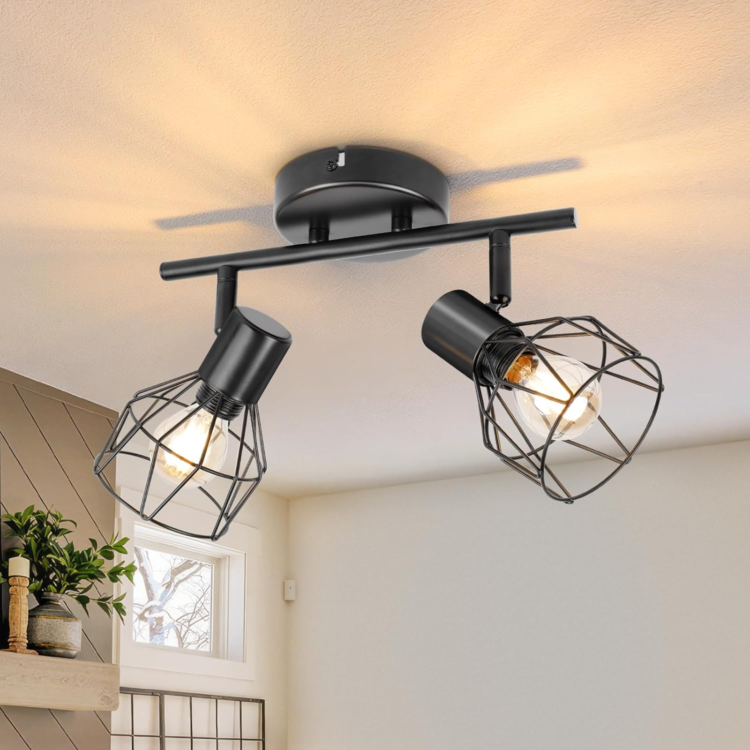 Spot Light Fittings for Ceilings Adjustable Metal Wire Cage Kitchen Spotlight Ceiling Lights with E14 Base Black 3 Way Ceiling Light Industrial