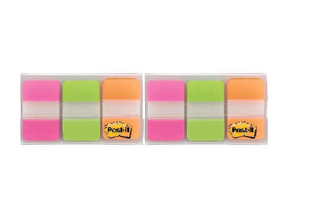 Medium Filing Tabs – 36 Durable Sticky Tabs, 25.4x38.1mm, Pink, Orange & Green