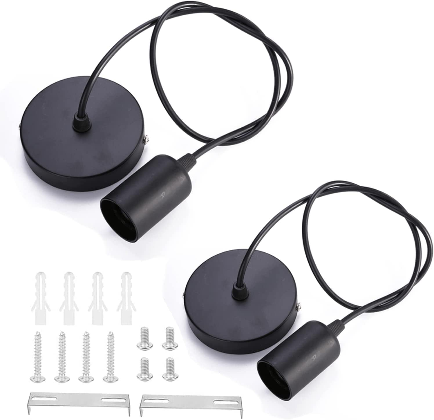 2 Pack E27 Pendant Light Fitting Ceiling Rose Pendant Modern Light Pendant Fitting Ceiling Fitting Set for Ceiling Pendant Light with 1M Cable
