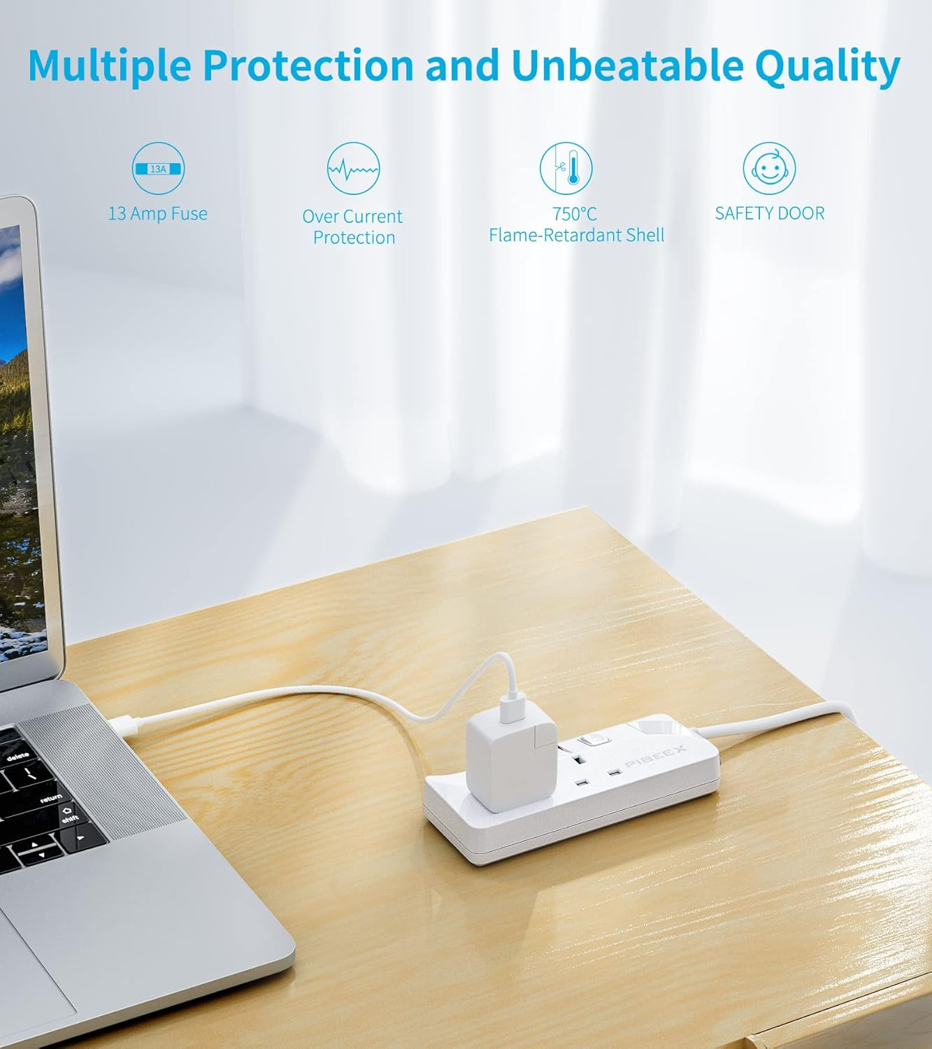 2 Way Extension Lead with Individual Switches, 1.5M Cable, Wall Mountable